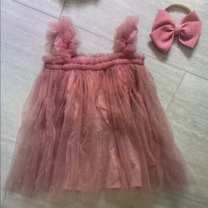 Kids Pink Tulle Dress Costume with Bow